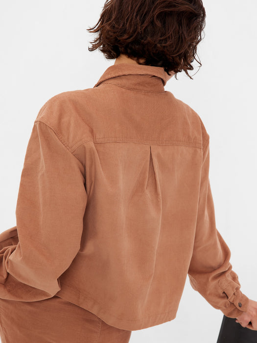 Cropped Corduroy Shirt - holiday brown