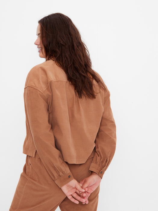 Cropped Corduroy Shirt - holiday brown