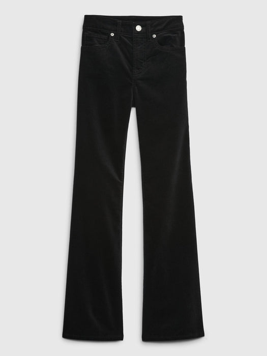 Kids High Rise Velvet Flare Jeans with Washwell - black