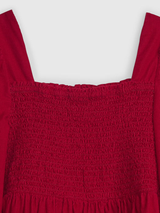 Kids Smocked Corduroy Dress - deep crimson