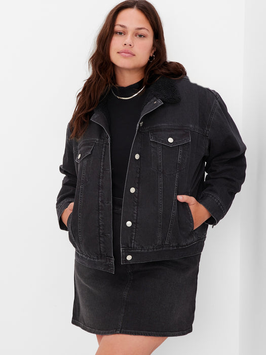 Oversized Icon Denim Sherpa Jacket with Washwell