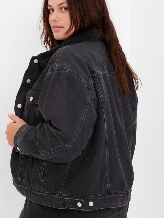 Oversized Icon Denim Sherpa Jacket with Washwell