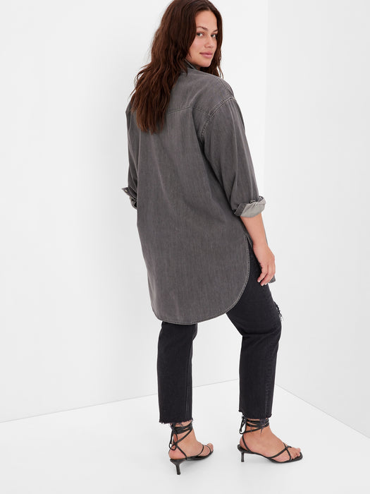 Oversized Western Denim Tunic with Washwell