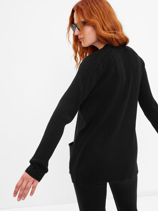 Merino Wool-Blend Rib Cardigan