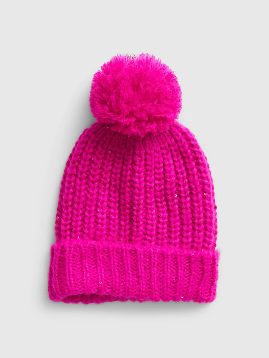 Shine Pom-Pom Beanie - super neon pink