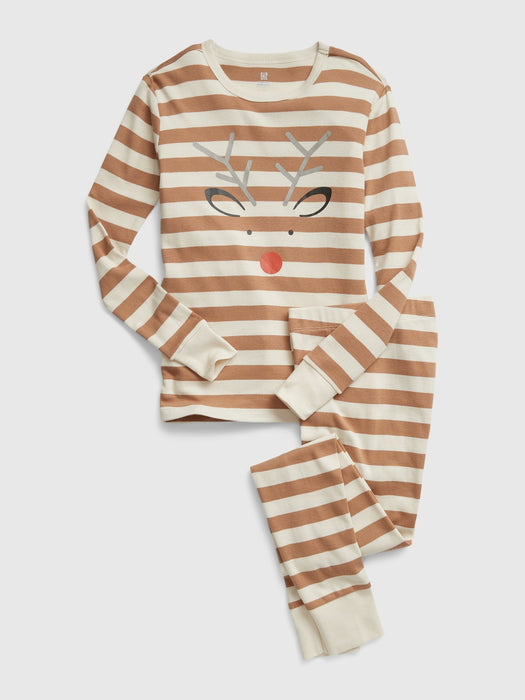 Kids 100% Organic Cotton Reindeer PJ Set - holiday brown