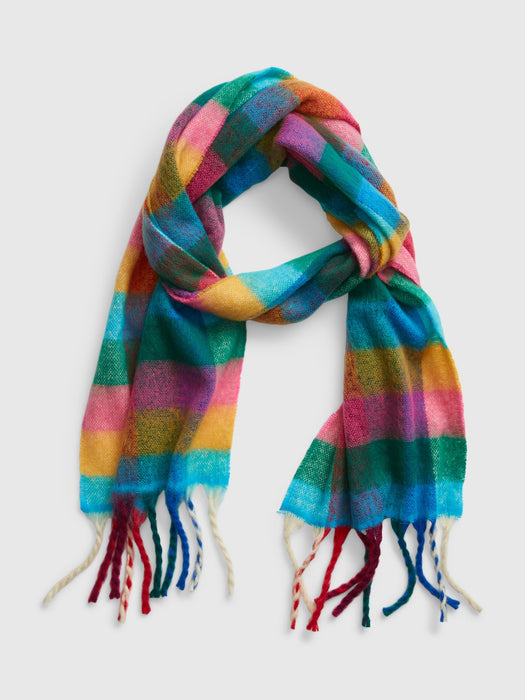 Recycled Plaid Scarf - multi color happy plaid