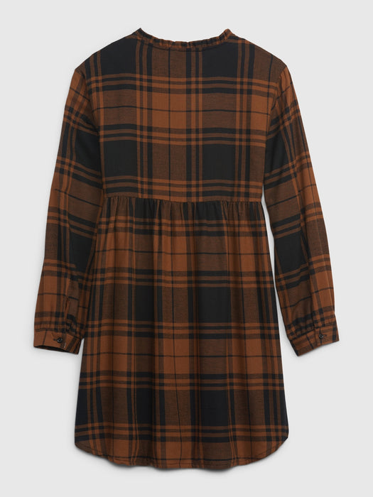 Kids Flannel Shirtdress - brown plaid