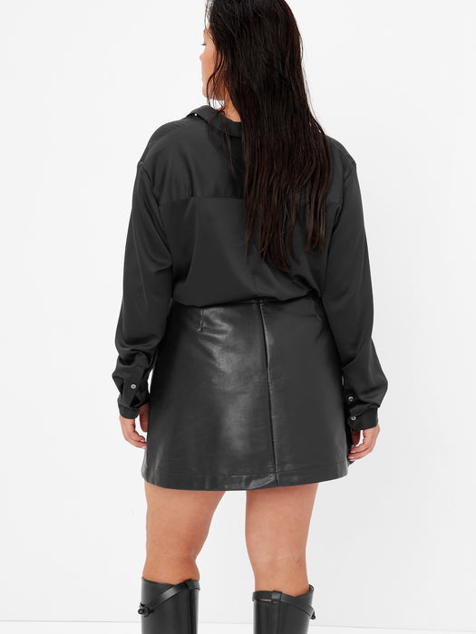 Satin Boyfriend Shirt - black