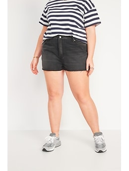 High-Waisted Button-Fly O.G. Straight Black Non-Stretch Cut-Off Jean Shorts for Women -- 1.5-inch inseam - Black