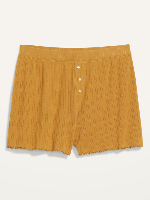 High-Waisted Lettuce-Edge Pointelle-Knit Pajama Shorts for Women -- 3-inch inseam - Yellow