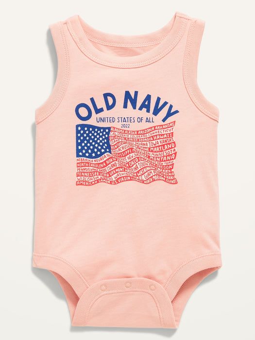 Unisex Sleeveless 2022 "United States of All" Flag Graphic Bodysuit for Baby - Pink