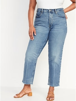 Curvy Extra High-Waisted Button-Fly Sky-Hi Straight Cut-Off Jeans for Women