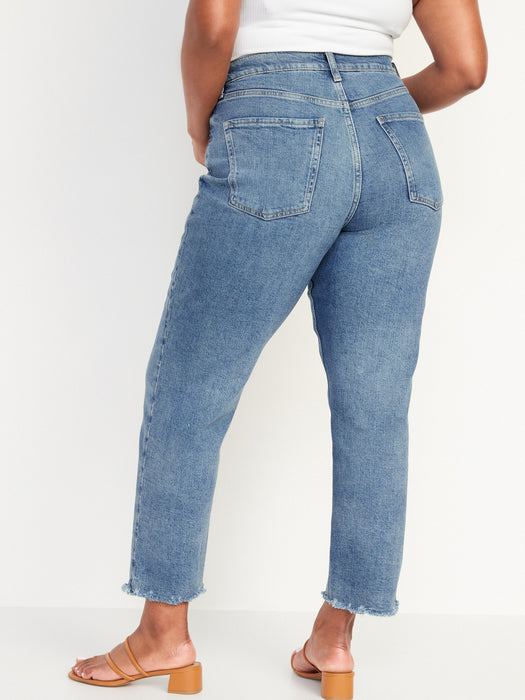 Curvy Extra High-Waisted Button-Fly Sky-Hi Straight Cut-Off Jeans for Women