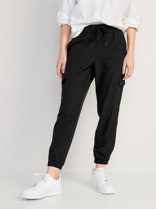 High-Waisted StretchTech Cargo Jogger Pants for Women - Black