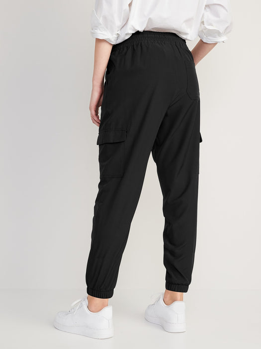 High-Waisted StretchTech Cargo Jogger Pants for Women - Black