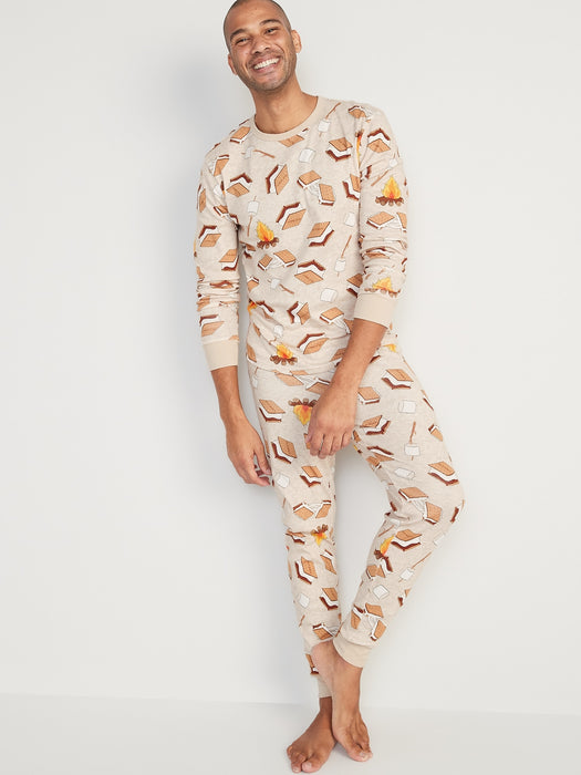 Matching Printed Pajama Set for Men - Beige