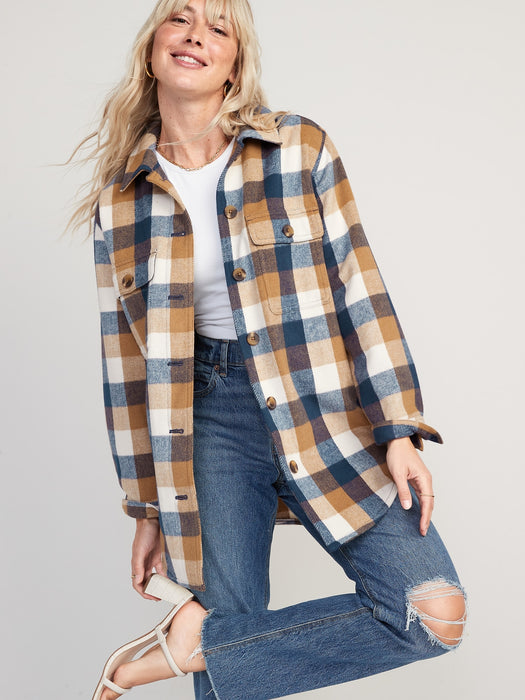 Plaid Soft-Brushed Utility Shacket for Women - Blue