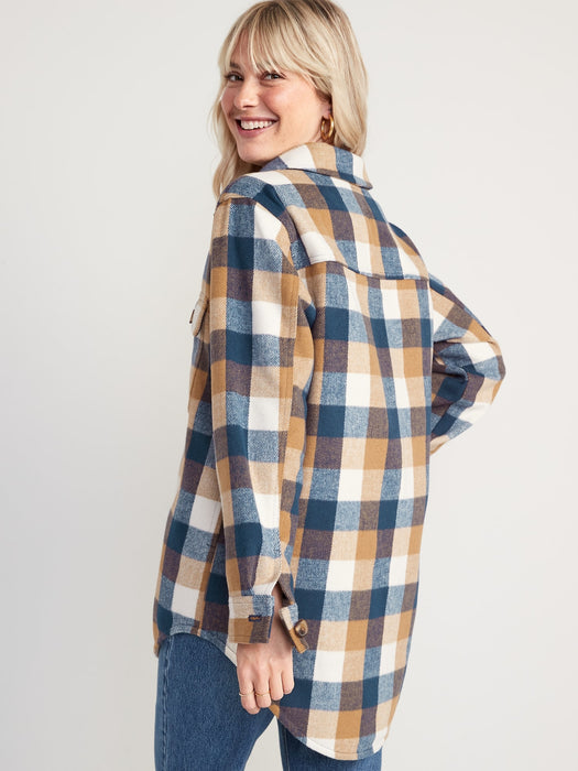 Plaid Soft-Brushed Utility Shacket for Women - Blue