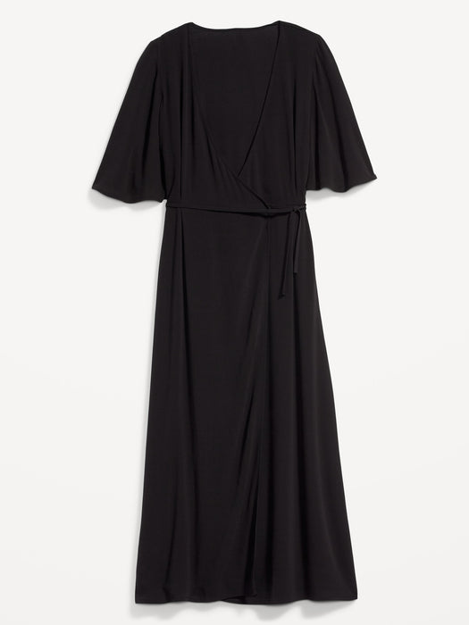 Waist-Defined Flutter-Sleeve Midi Wrap Dress for Women