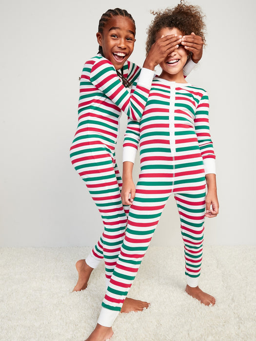 Gender-Neutral Matching Print Snug-Fit One-Piece Pajamas for Kids - Multi