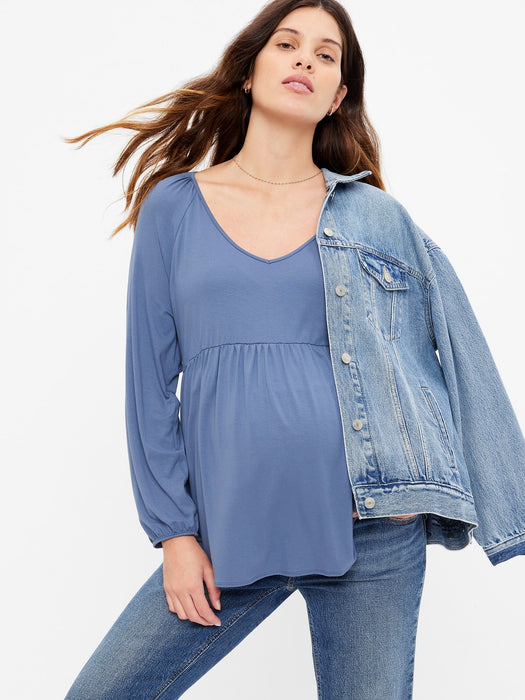 Maternity Peplum Top - bainbridge blue