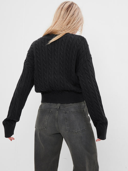 Teen 100% Organic Cotton Cable-Knit Sweater - black