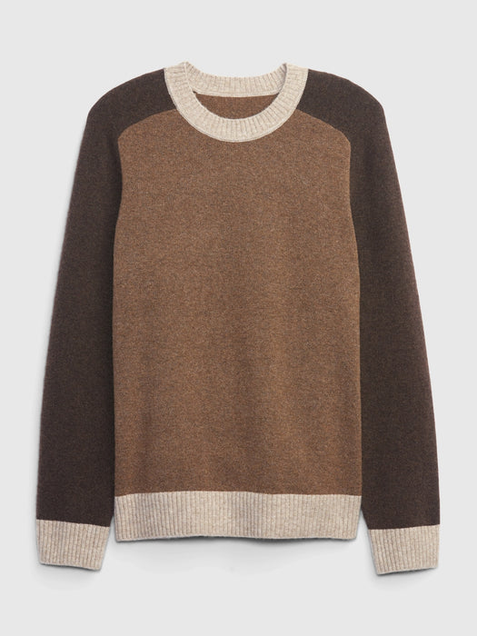 Recycled Colorblock Crewneck  Sweater - cozy brown