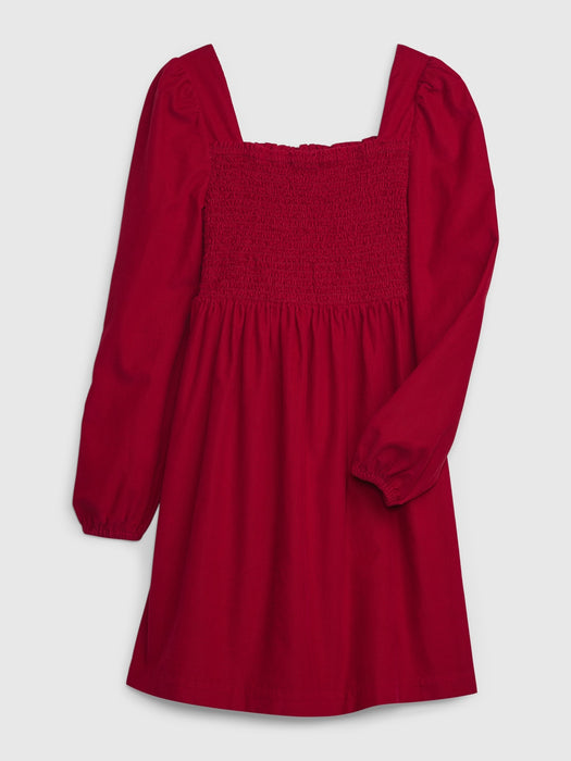 Kids Smocked Corduroy Dress - deep crimson