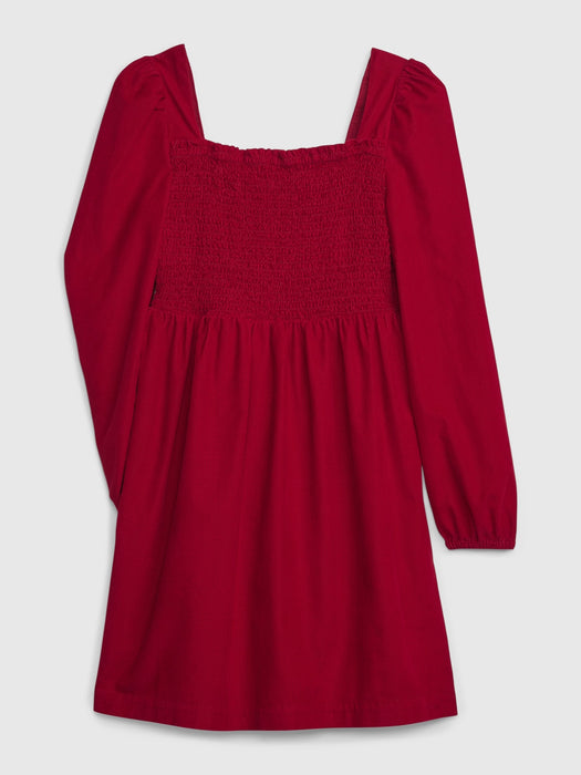 Kids Smocked Corduroy Dress - deep crimson