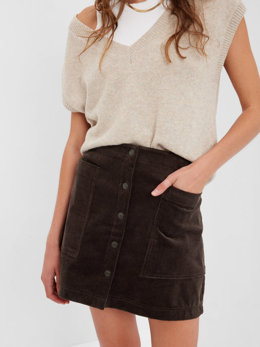 Snap-Front Corduroy Mini Skirt - brown noir