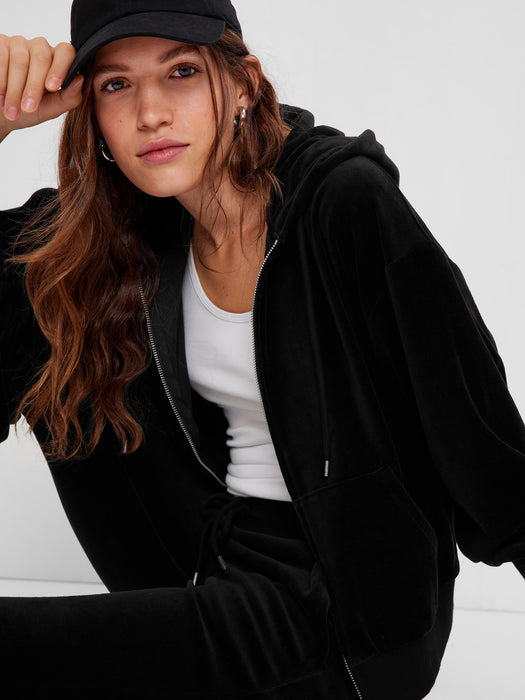 Velour Full-Zip Hoodie - black