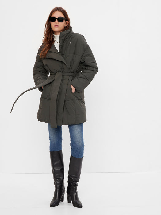 Duvet Wrap Puffer Coat - mistletoe green