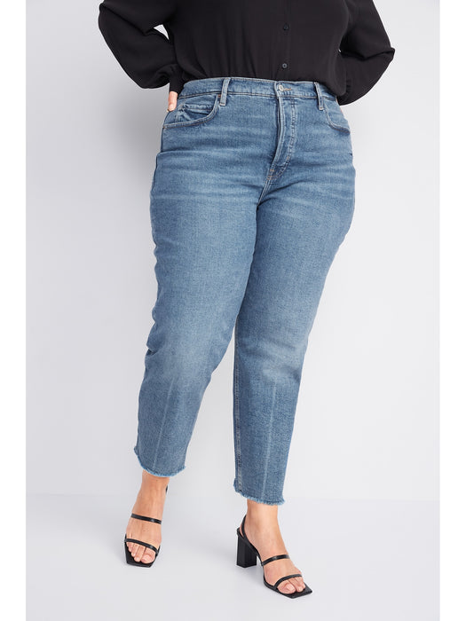 Curvy Extra High-Waisted Button-Fly Sky-Hi Straight Cut-Off Jeans for Women