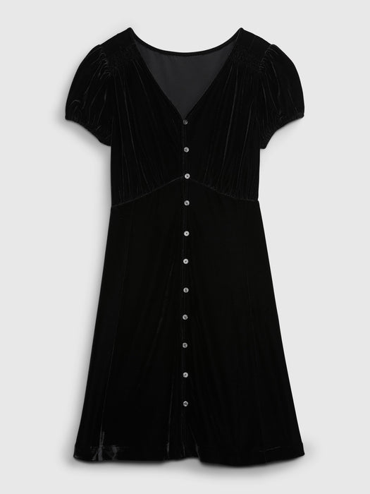 Teen Button-Front Velvet Dress - black