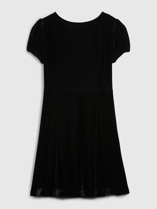 Teen Button-Front Velvet Dress - black