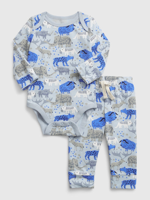 Baby 100% Organic Cotton Mix and Match Graphic Bodysuit Outfit Set - ice blue