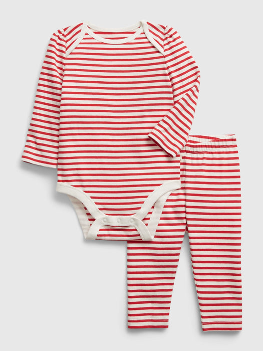 Baby 100% Organic Cotton Mix and Match Graphic Bodysuit Outfit Set - modern red stripe