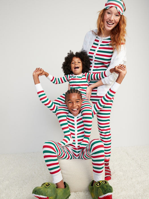 Gender-Neutral Matching Print Snug-Fit One-Piece Pajamas for Kids - Multi