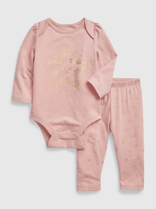 Baby 100% Organic Cotton Mix and Match Graphic Bodysuit Outfit Set - pink standard