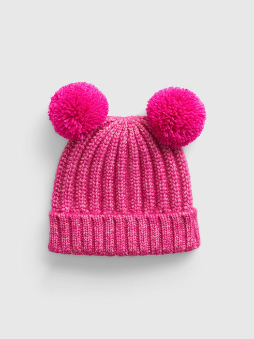 Toddler Shiny Pom Beanie - super pink neon