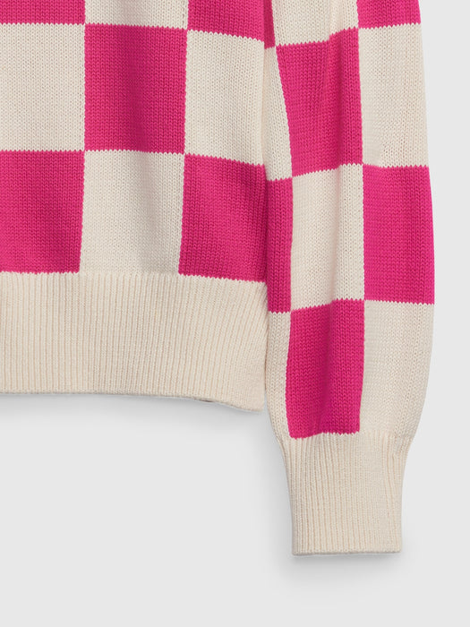 Kids Checkered Sweater - pink check