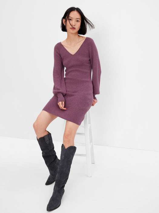 Merino Wool-Blend Midi Sweater Dress - damson purple