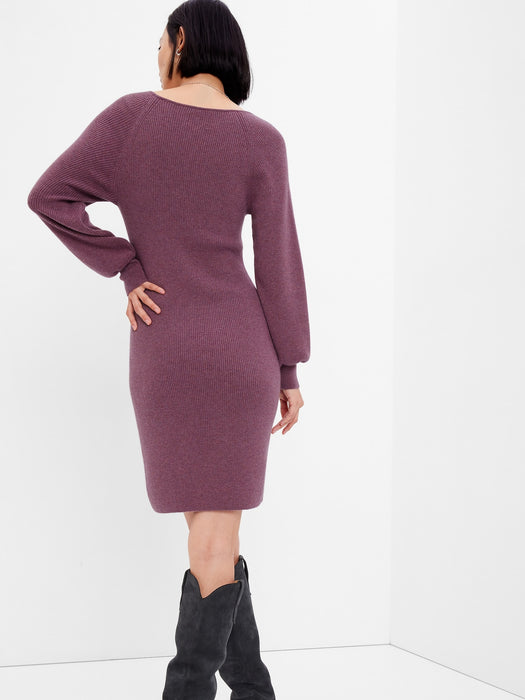 Merino Wool-Blend Midi Sweater Dress - damson purple