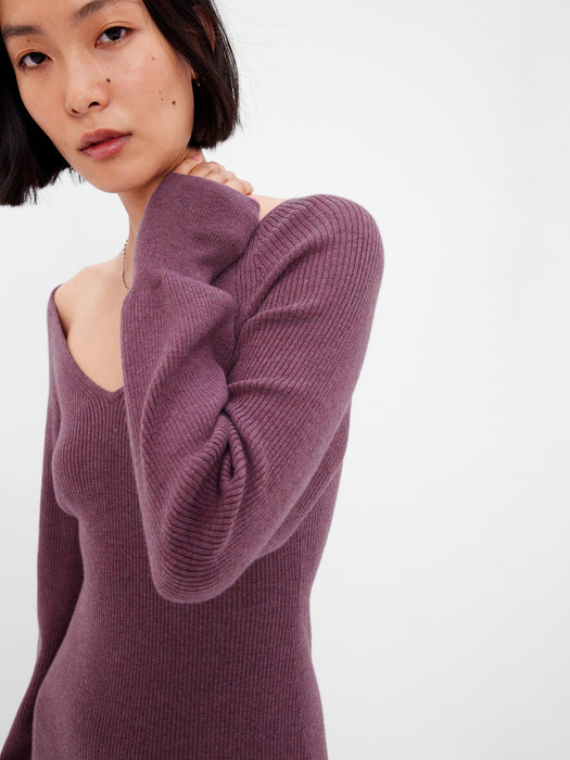 Merino Wool-Blend Midi Sweater Dress - damson purple