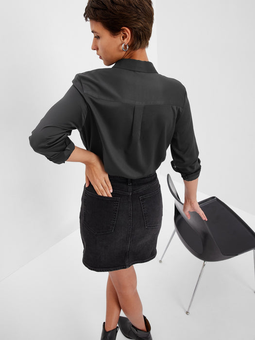 Satin Boyfriend Shirt - black