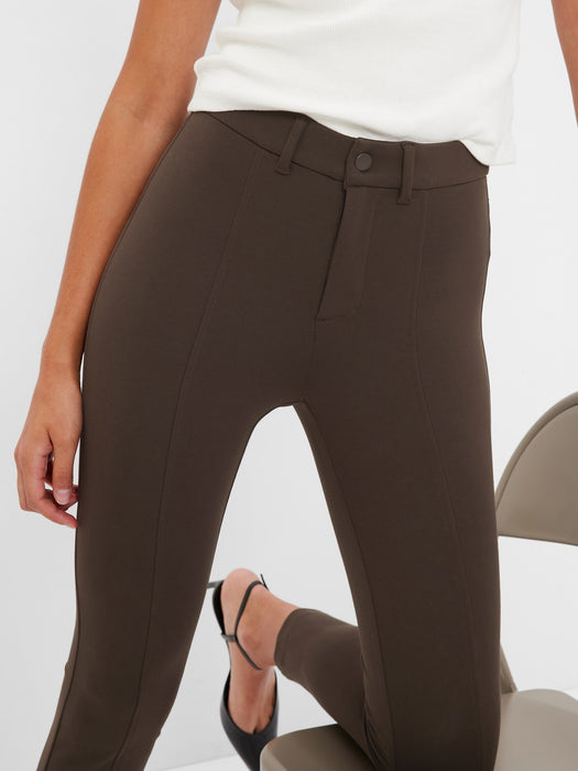 High Rise Ponte Skinny Pants - BROWN NOIR