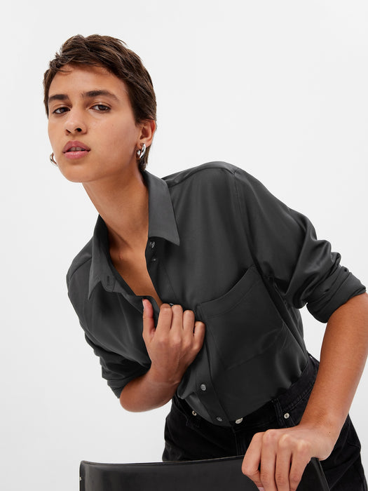 Satin Boyfriend Shirt - black