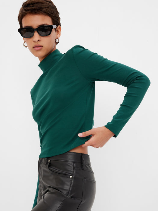 Modern Cropped Mockneck Top - june bug green