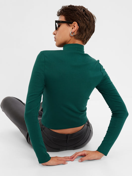 Modern Cropped Mockneck Top - june bug green